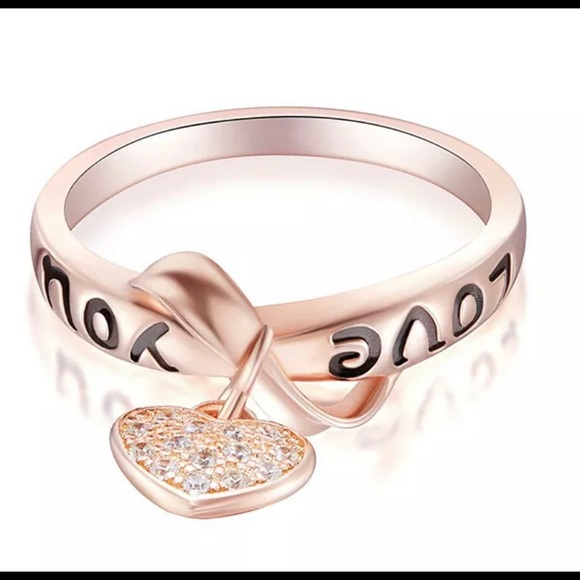 NEW! DIANTY ROSE GOLD “LOVE YOU”💗HEART CHARM RING - Picture 3 of 9